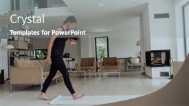  Presentation with video conference - PPT theme consisting of young-beautiful-female-exercising-stretching background and a gray colored foreground