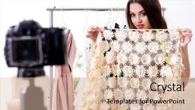  Presentation with blog - Audience pleasing slide set consisting of young beautiful female tailor recording backdrop and a  colored foreground