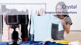  Presentation with blog - Cool new presentation theme with young beautiful female tailor recording backdrop and a  colored foreground