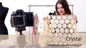 Presentation with blog - PPT theme consisting of young beautiful female tailor recording background and a  colored foreground