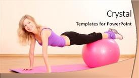  Presentation with gym ball - Slide deck featuring young beautiful fitness girl with pink ball exercising in the gym background and a cream colored foreground