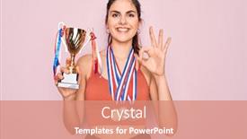  Presentation with woman sport - Colorful presentation design enhanced with young-beautiful-fitness-winner-athlete backdrop and a coral colored foreground