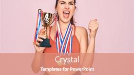 Presentation with victory sport - Amazing presentation theme having young-beautiful-fitness-winner-athlete backdrop and a coral colored foreground