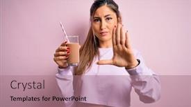  Presentation with milkshake - Presentation theme having young-beautiful-fitness-woman-drinking background and a coral colored foreground