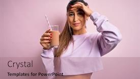  Presentation with milkshake - PPT layouts featuring young-beautiful-fitness-woman-drinking background and a coral colored foreground