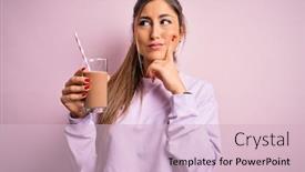  Presentation with milkshake - PPT theme having young-beautiful-fitness-woman-drinking background and a lemonade colored foreground