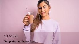  Presentation with milkshake - Presentation theme with young-beautiful-fitness-woman-drinking background and a coral colored foreground