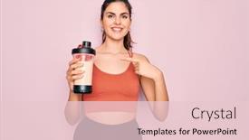  Presentation with shake hand - Presentation design with young-beautiful-fitness-woman-wearing background and a lemonade colored foreground