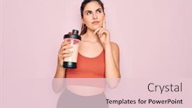  Presentation with protein shake - Theme with young-beautiful-fitness-woman-wearing background and a lemonade colored foreground