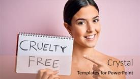  Presentation with beauty cosmetics - Cool new presentation theme with young-beautiful-girl-asking backdrop and a coral colored foreground