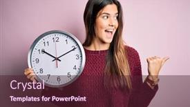  Presentation with clock countdown - Presentation theme featuring young-beautiful-girl-doing-countdown background and a tawny brown colored foreground