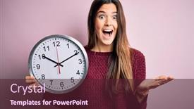  Presentation with clock countdown - Amazing presentation theme having young-beautiful-girl-doing-countdown backdrop and a tawny brown colored foreground