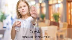  Presentation with child drinking water from glass - Slide set featuring young beautiful girl drinking glass background and a coral colored foreground