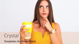  Presentation with drinking glass - Presentation design featuring hot girls - young beautiful girl drinking paper background and a yellow colored foreground