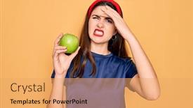  Presentation with yellow green - Beautiful theme featuring young-beautiful-girl-eating-fresh backdrop and a yellow colored foreground