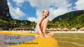  Presentation with summer - Presentation design having young-beautiful-girl-enjoying-summer background and a gold colored foreground
