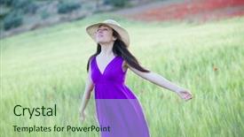  Presentation with freedom - Slide deck with young beautiful girl feeling freedom on meadow background and a mint green colored foreground