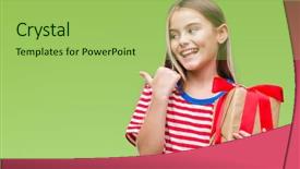  Presentation with christmas girl - Presentation design having young beautiful girl giving christmas background and a yellow colored foreground