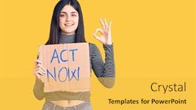  Presentation with now - Beautiful presentation theme featuring young-beautiful-girl-holding-act backdrop and a yellow colored foreground
