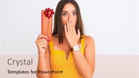  Presentation with shame - Theme having young beautiful girl holding birthday gift standing over isolated white background cover mouth with hand shocked with shame for mistake expression of fear scared in silence secret concept background and a yellow colored foreground