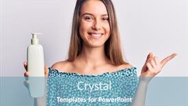  Presentation with lotion - Beautiful presentation theme featuring young-beautiful-girl-holding-bottle backdrop and a teal colored foreground