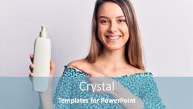  Presentation with lotion - Cool new PPT layouts with young-beautiful-girl-holding-bottle backdrop and a teal colored foreground