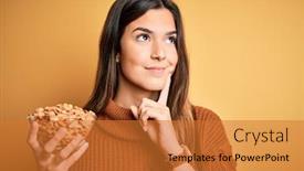  Presentation with salty - Audience pleasing presentation theme consisting of young-beautiful-girl-holding-bowl backdrop and a gold colored foreground