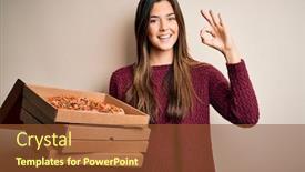  Presentation with pizza delivery - Slide deck featuring young-beautiful-girl-holding-delivery background and a tawny brown colored foreground