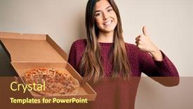  Presentation with pizza delivery - PPT layouts enhanced with young-beautiful-girl-holding-delivery background and a tawny brown colored foreground