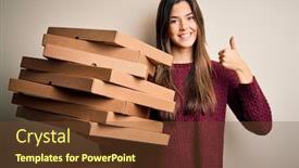  Presentation with pizza delivery - Presentation theme with young-beautiful-girl-holding-delivery background and a tawny brown colored foreground