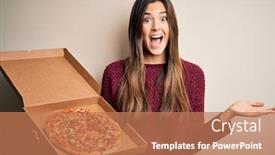  Presentation with pizza delivery - Presentation theme consisting of young-beautiful-girl-holding-delivery background and a coral colored foreground