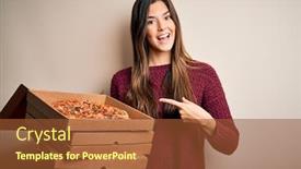  Presentation with pizza delivery - Colorful PPT theme enhanced with young-beautiful-girl-holding-delivery backdrop and a tawny brown colored foreground