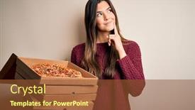  Presentation with pizza delivery - Presentation theme having young-beautiful-girl-holding-delivery background and a tawny brown colored foreground