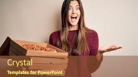  Presentation with pizza delivery - Colorful PPT theme enhanced with young-beautiful-girl-holding-delivery backdrop and a tawny brown colored foreground