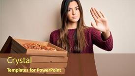  Presentation with pizza delivery - PPT theme with young-beautiful-girl-holding-delivery background and a tawny brown colored foreground
