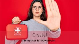  Presentation with first aid - Colorful presentation theme enhanced with young-beautiful-girl-holding-first backdrop and a red colored foreground