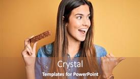  Presentation with protein bar - Beautiful PPT theme featuring young-beautiful-girl-holding-healthy backdrop and a red colored foreground