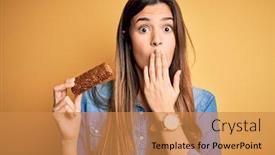  Presentation with protein bar - Amazing PPT theme having young-beautiful-girl-holding-healthy backdrop and a gold colored foreground