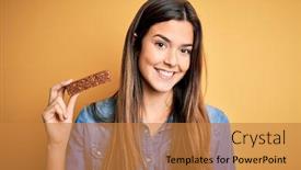  Presentation with protein bar - Audience pleasing presentation design consisting of young-beautiful-girl-holding-healthy backdrop and a gold colored foreground