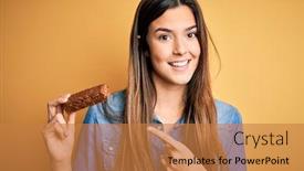  Presentation with protein bar - Colorful presentation theme enhanced with young-beautiful-girl-holding-healthy backdrop and a coral colored foreground