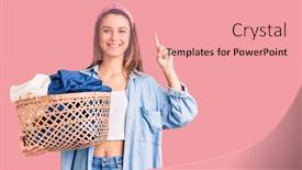  Presentation with laundry - PPT layouts featuring young-beautiful-girl-holding-laundry background and a coral colored foreground