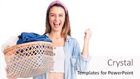  Presentation with laundry - Colorful slide deck enhanced with young-beautiful-girl-holding-laundry backdrop and a white colored foreground