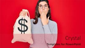  Presentation with business plan cover page images - Colorful presentation theme enhanced with young-beautiful-girl-holding-money backdrop and a red colored foreground