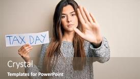  Presentation with tax day - Slide deck featuring young-beautiful-girl-holding-paper background and a violet colored foreground