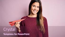  Presentation with paper - Colorful presentation theme enhanced with young-beautiful-girl-holding-paper backdrop and a tawny brown colored foreground