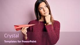  Presentation with paper - Presentation theme featuring young-beautiful-girl-holding-paper background and a violet colored foreground