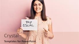  Presentation with pay - Slide deck with young-beautiful-girl-holding-pay background and a coral colored foreground