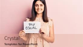  Presentation with pay - Colorful PPT theme enhanced with young-beautiful-girl-holding-pay backdrop and a coral colored foreground