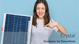  Presentation with solar panel - Slides consisting of young-beautiful-girl-holding-photovoltaic background and a light blue colored foreground