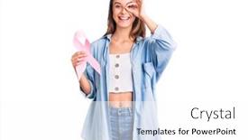  Presentation with pink ribbon - Presentation featuring young-beautiful-girl-holding-pink background and a white colored foreground